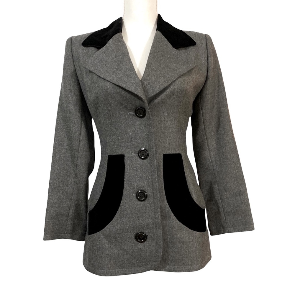 Givenchy Vintage Wool Blazer Sz M Velvet Trim Long Line